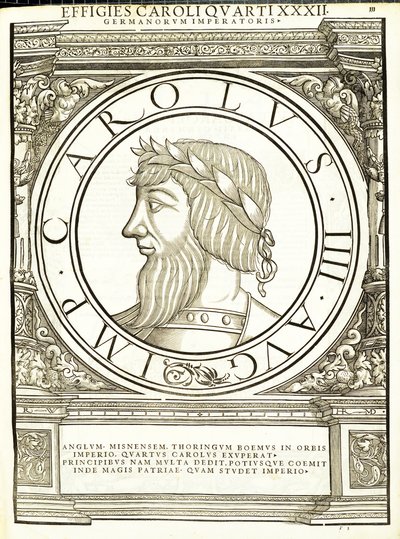 Carolus IIII, illustration from Imperatorum Romanorum Omnium Orientalium et Occidentalium Verissimae Imagines ex Antiquis Numismatis by Hans Rudolf Manuel Deutsch